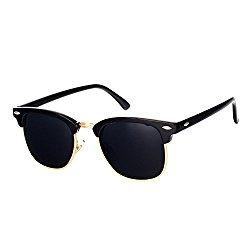 Pro Acme Classic Semi Rimless Polarized Clubmaster Sunglasses with Metal Rivets (Baby Black/Grey/Gold Rimmed, As Shown)