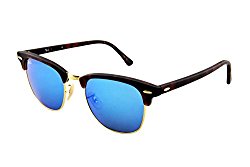 Ray-Ban CLUBMASTER – SAND HAVANA/GOLD Frame GREY MIRROR BLUE Lenses 49mm Non-Polarized