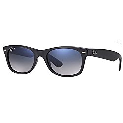 Ray-Ban rb2132 Unisex New Wayfarer Polarized Sunglasses, Matte Black/Blue Gradient Grey, 55mm