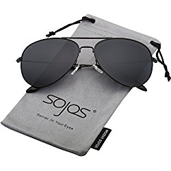 SojoS Classic Aviator Polarized Sunglasses Mirrored UV400 Lens SJ1054 With Black Frame/Grey Lens