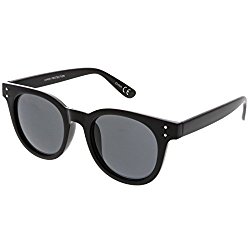 sunglassLA – Classic Horned Rimmed Sunglasses High Sitting Arms Round Neutral Color Lens 49mm (Black / Smoke)