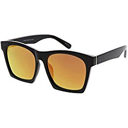 sunglassLA – Modern Horn Rimmed Sunglasses Square Color Mirrored Flat Lens 54mm (Black / Magenta Mirror)