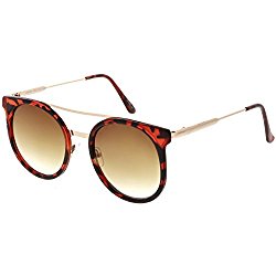 sunglassLA – Modern Round Horn Rimmed Sunglasses Sleek Double Nose Bridge 51mm (Tortoise Gold / Amber)