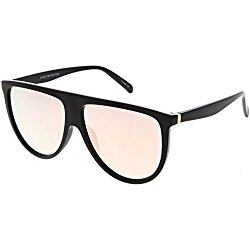 sunglassLA – Oversize Modern Aviator Sunglasses Flat Top Color Mirrored Lens 59mm (Black / Pink Mirror)