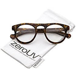 zeroUV – Classic Keyhole Nose Bridge Round Clear Lens Horn Rimmed Eye Glasses 47mm (Tortoise / Clear)