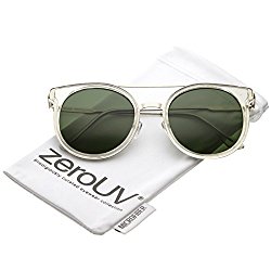 zeroUV – Modern Sleek Double Nose Bridge Round Horn Rimmed Sunglasses 51mm (Clear Silver / Green)