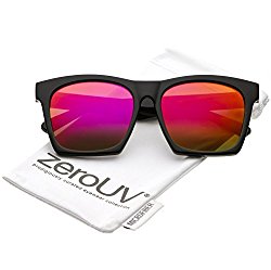 zeroUV – Modern Square Color Mirrored Flat Lens Horn Rimmed Sunglasses 54mm (Black / Magenta Mirror)