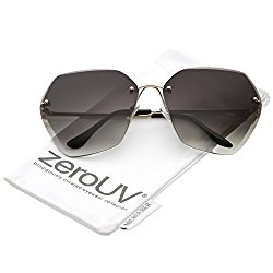 zeroUV – Oversize Rimless Beveled Gradient Lens Geometric Sunglasses 70mm (Gold / Grey Gradient)