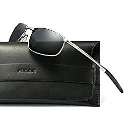 AEVOGUE Polarized Sunglasses For Men Rectangle Metal Frame Retro Sun Glasses AE0535 (Silver&Black, 59)