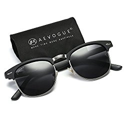 AEVOGUE Polarized Sunglasses Semi-Rimless Frame Brand Designer Classic AE0369 (Matte Black&Silver&Black, 48)