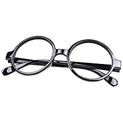 FancyG Retro Geek Nerd Style Round Shape Glass Frame NO LENSES – Black