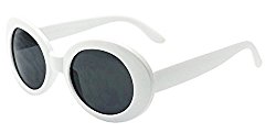 My Shades – White Oval Round Sunglasses Thick Bold Retro Clout Goggles (White, Smoke)