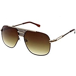 sunglassLA – Oversized Aviator Sunglasses Perforated Triple Crossbar Square Lens 60mm (Brown Gold / Amber)