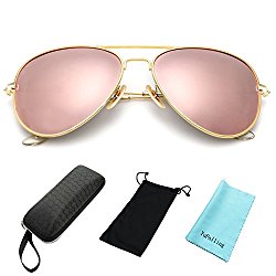 YuFalling Polarized Aviator Sunglasses for Men and Women (gold frame/pink lens, 58)