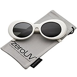 zeroUV – Bold Retro Oval Mod Thick Frame Sunglasses Clout Goggles with Round Lens 51mm (White / Smoke)
