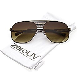 zeroUV – Oversize Perforated Triple Crossbar Square Lens Aviator Sunglasses 60mm (Brown Gold / Amber)