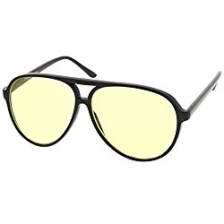 zeroUV – Retro Large Plastic Aviator Sunglasses with Yellow Blue Blocking Driving Lens (Black / Yellow)