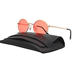 VIVIENFANG Vintage Tinted Lens Small Oval Polarized Sunglasses For Unisex 87156B Red Lens