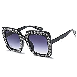 Armear Luxury Crystal Women Sunglasses Oversized Square Gradient Shades (Grey gradient lens, 67)