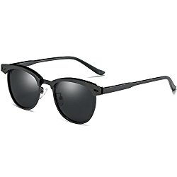 Joopin Semi Rimless Polarized Sunglasses Women Men Retro Brand Sun Glasses (Black Metal, as the pictures)