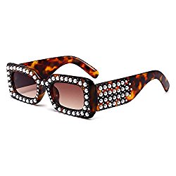 MINCL/2018 Hot Sale Oversized Diamond Sunglasses Womens Square Luxury Brand Designer Eyewear UV400 (leopard)