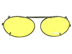 Oval Yellow Lens NON Polarized Clip On Sunglasses (Black Frame-Yellow Lenses, 51mm Width x 37mm Height)