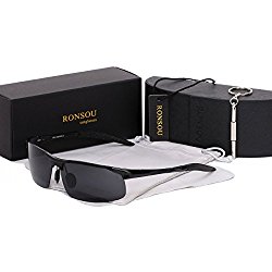 Ronsou Men Sport Al-Mg Polarized Sunglasses Unbreakable For Driving Cycling Fishing Golf black frame/gray lens