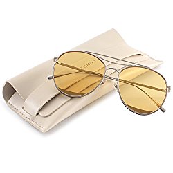 TRSELLWIER Round Frame Flat Lenses Novelty Teardrop Design Fashion Metal Frame Women Sunglasses ODD Style – Yellow