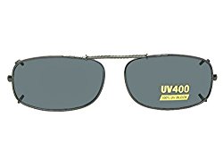 Skinny Curve Rectangle NON Polarized Clip On Sunglasses (Pewter-NON Polarized Gray Lens, 54mm Width x 31mm Height)