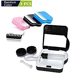 Portable Contact Lens Case, Contact Lense Solution Travel Size Holder Box with Mirror, Mini Creative Piano Contacts Tweezers Applicator Remover Container Travel Kit for Contact Lens Care