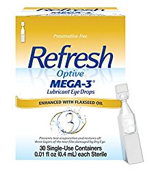 Refresh Optive Mega-3 Lubricant Eye Drops, 30 Single-Use Containers, 0.01 fl oz (0.4mL) each Sterile