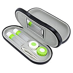 ROSENICE Contact Lenses 2-in-1 Eyeglass and Contact Lens Case Double Use Portable for Home Travel Kit (Black)