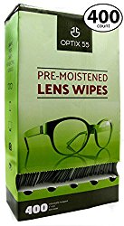 Pre-Moistened Lens Cleaning Wipes – 400 Cloths – Safely Cleans Glasses, Sunglasses, Camera Lenses, and Electronic Quickly & Efficiently – Travel – By Optix 55