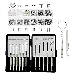 Stritra – Eyeglass Sunglass Repair Kit with Screws Tweezers Screwdriver Tiny Nuts Washer Assortment for Spectacles Watch with Eye Glasses Nose Pads (1100+ pcs)
