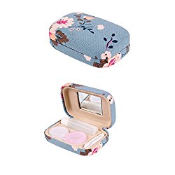 Ezeso Portable Travel Contact Lens Case Box Eye Care Kit Holder Mirror Box (plum blossom pattern)