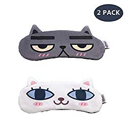 [2 PACK] MicroBird Cat&Dog Cute Sleep Eye Mask with gel pad, Hot & Cold Therapy for Insomnia Puffy Eyes, Super Soft and Light, for Sleeping, Shift Work,Blindfold Eyeshade for Men and Women kid