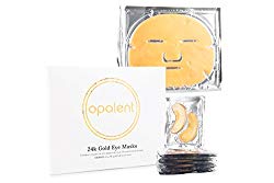 24k Gold Eye Mask + Bonus 24K gold face mask for Men and Women | 15 Pairs Included with Hyaluronic Acid for Dark Circles Around the Eye | Collagen Gold Dust Mask by Opalent