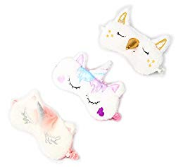 3 Pack Unicorn Sleep Mask Cute Unicorn Horn Soft Plush Blindfold Eye Cover Eyeshade for Teens Girls Women Plane Travel Nap Night Sleeping