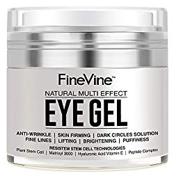 Anti Aging Eye Gel – Made in USA – for Dark Circles, Puffiness, Wrinkles, Bags, Skin Firming, Fine Lines and crows feet – The Best Natural Eye Gel for Under and Around Eyes.