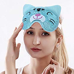 Hot Cold Face Eye Mask for Hot or Cold Therapy, Microwave Travel Sleep Eye Mask with Gel Beads, Cute Soft Ice Compress Eye Pad with Straps for Soothing Puffy Eyes, Swollen Eyes, Dark Circles, Stress