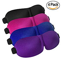 Sleep Mask Pack of 4,Adjustable 3D Contoured Eye Masks for Sleeping for Men and Women, Black/Blue/Purple/Red