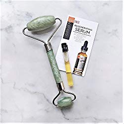 GingerChi Roller Anti Aging Jade Roller Therapy 100% Natural Jade Facial Roller Double Neck Healing Slimming Massager (Jade Roller) – Includes FREE Face Serum Sample
