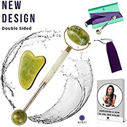 Jade Roller For Face With Gua Sha Tool For Facial Lymphatic Drainage, Puffy Eyes, Boost Collagen | Made of Real Jade 100% Authentic Jade Stone | Face Slimmer & Massager, Detachable