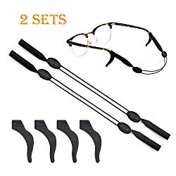 2 Sets Glasses Straps Adjustable Waterproof Eyewear Lanyard Sports 4 Anti-Slip Hooks No Tail