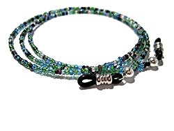 ATLanyards Peacock Eyeglass Holder with Black Grips – Seed Bead Holder for Glasses