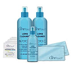 Care Touch Lens Cleaner Kit Safe for Glasses, Screens, Coated Lenses and Eyeglasses – Includes 3 Lens Cleaning Spray Bottles – Ammonia Free, 6 Lens Wipes and 2 Microfiber Cloths