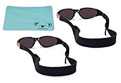 Croakies Kids Neoprene Eyewear Retainer Childrens Glasses Strap | Eyeglass and Sunglass Holder | Boys and Girls Sports Use | 2pk Bundle + Cloth, Black