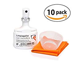 Pocket Eyeglasses Cleaner Spray kit + Microfiber Cloth, 0.70 Fluid Ounces Each (10 Pack)