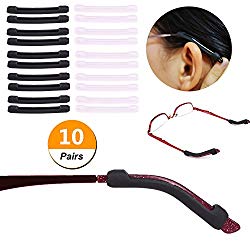 YR Anti-Slip Eyeglasses Temple Tips Sleeve Retainer, Elastic Soft Silicone Comfort Glasses Retainers For Sunglasses Reading Glasses Eyewear, Black &Clear, 10 Pairs