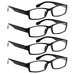 ALTEC VISION 4 Pack Spring Hinge Black Frame Readers Reading Glasses for Men and Women – 1.75x